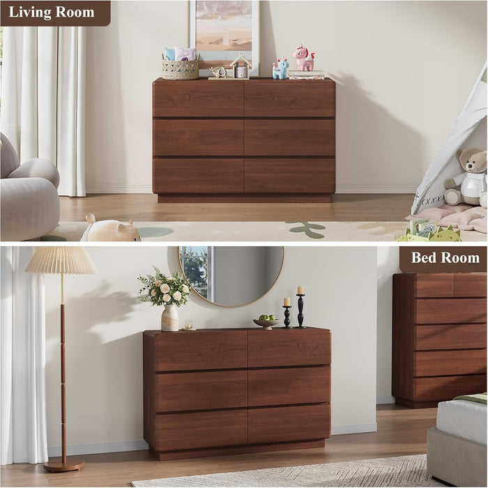 Walnut 6 Drawer Dresser for Bedroom, 47" Wide Chest of Drawers