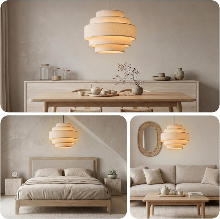 FiveTier Farmhouse Pendant Light Beige Linen Shade