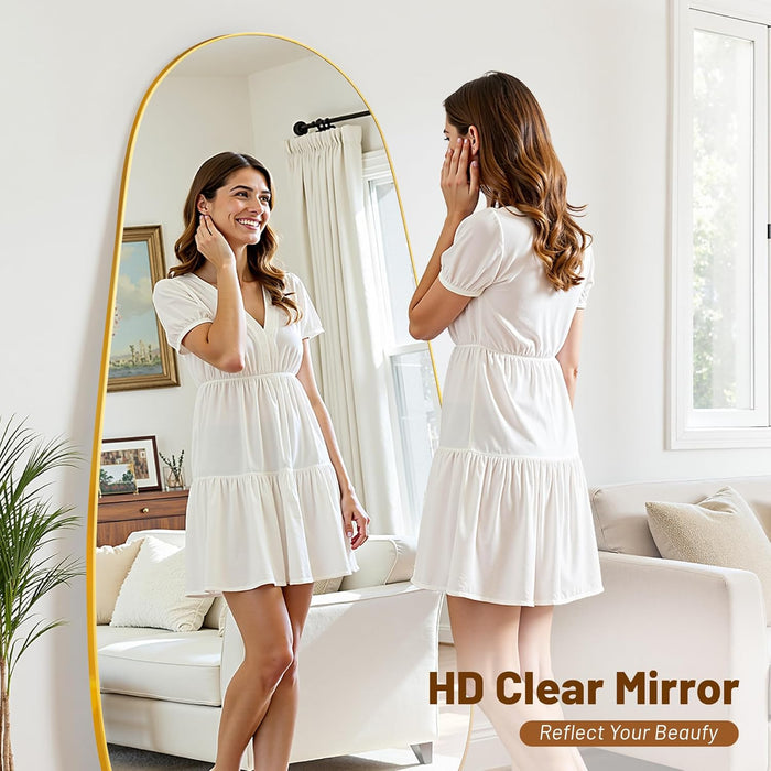 Full Length Mirror, 76"X36" Floor Mirror with Stand,Standing Hanging Leaning Irregular Mirrors for Bedroom Living Room Entryway,Tear Drop Style,Golden