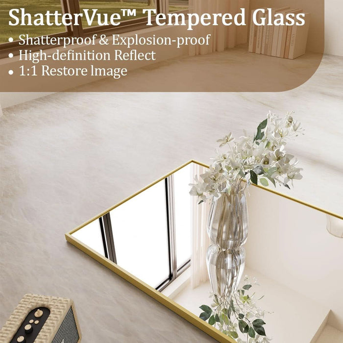 65"X24" Floor Mirror Full Length, Bedroom Floor Body Mirror with Stand, Large Gold Mirror, Leaning, Standing or Hanging Horizontally/Vertically