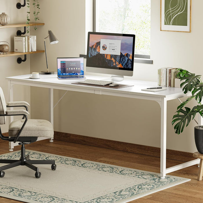 Computer Desk, 80 Inch Office Desk, Gaming Desk with Storage, Writing Desk Work Desk for Home Office, Study, Long Simple Desk, Large Legroom, Metal Frame, White
