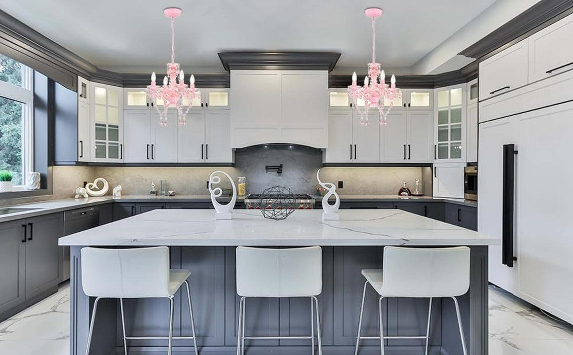 Mini Chandelier with Acrylic Crystals Pink Chandelier 4 Light Modern Chandeliers for Bedroom and Girls Room
