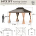 10X12 FT Hardtop Gazebo, Heavy Duty Gazebo with Aluminum Frame and Galvanized Steel Double Roof for Garden, Patio, Lawns