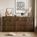 Walnut 10 Drawer Dresser for Bedroom, 63" Wide Fluted Wood Dresser