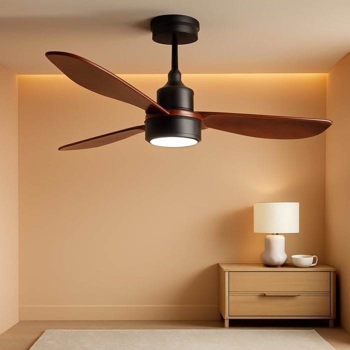 Ceiling Fan with Lights, 52 Inch Low Profile Flush Mount Mordern Wood Ceiling Fan with Remote for Indoor Farmhouse Bedroom Living Room Outdoor Patio Porch, Reversible DC Motor, Noiseless