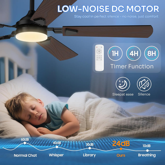 Ceiling Fans with Lights, 52 Inch Modern Ceiling Fans with Lights and Remote Control, DC Reversible Motor, Noiseless, 3CCT, Ceiling Fan for Bedroom, Living Room, Apartment Indoor/Outdoor Use
