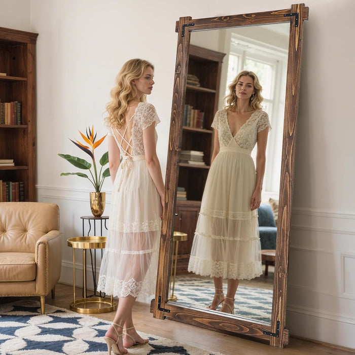 71x32Inch Precision Full Length Mirror Walnut Finish