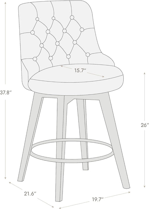 Counter Height Bar Stools, Faux Leather Upholstered Modern Swivel Barstool with Back, Solid Wood Legs, 26" H Seat, White