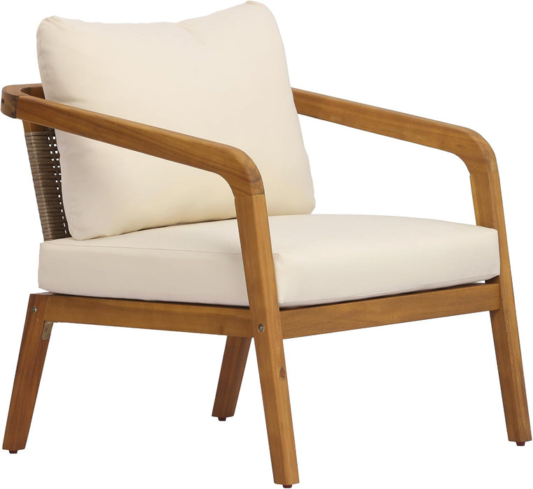 Kai 4 Piece Patio Furniture Set with Slatted Coffee Table, Outdoor Sofa Set with PE Wicker Backrest & Cushions, Acacia Wood Conversation Set for Backyard,Cream+Light Brown+Teak