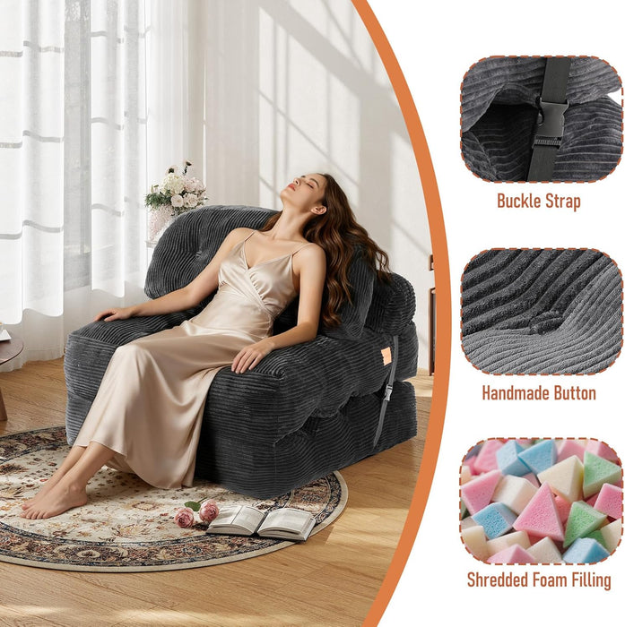 Dark Gray Folding Sofa Bed With ErgonomicBackSupport