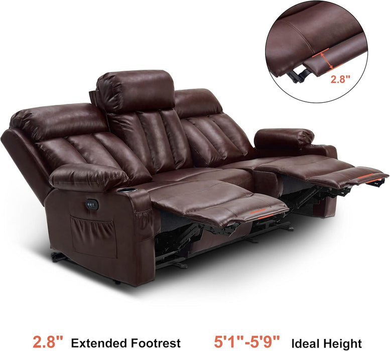 Power Reclining Sofa with Heat and Vibration,Usb Ports, Cup Holders,3-Seat Dual Recliner Sofa for Living Room 6077(Dark Brown, Reclining Sofa)