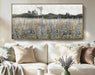 Large Vintage Framed Canvas Wall Art for Living Room, Rustic Farmhouse Countryside Windmill and Barn Landscape Painting, Retro Wildflower Field Meadow Print, 48"X24" Ready to Hang