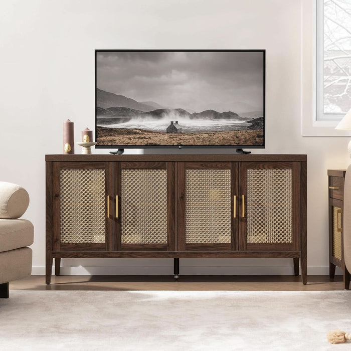 TV Stands for Living Room-Entertainment Center with Storage for Bedroom-Mid Century Modern Television Stands with 4 Doors 59" Media Console TV Cabinet Credenza for 45 50 55 60 65 Inch Tvs