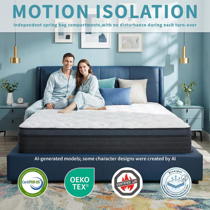12 Inch Full Size Hybrid Mattress, Medium Firm, Motion Isolation