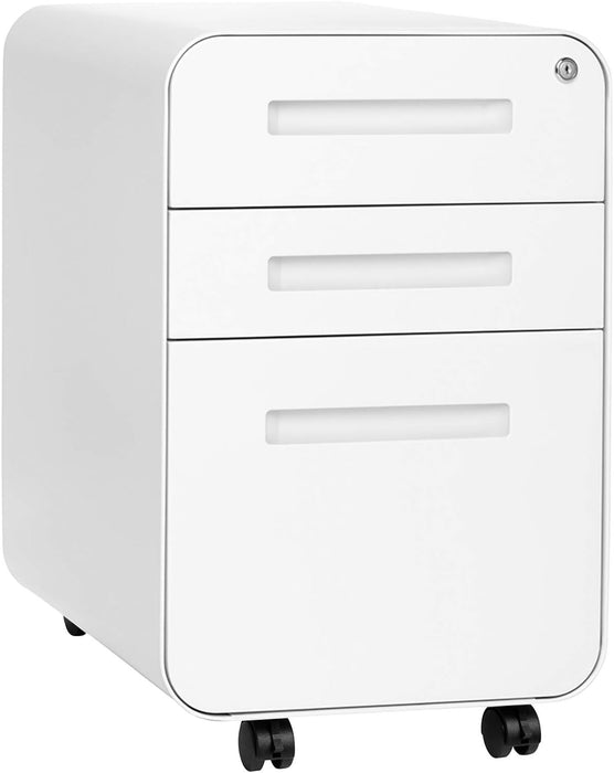 White Filing Cabinet with Lock & Wheels