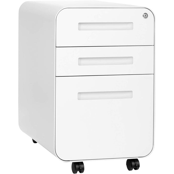 White Filing Cabinet with Lock & Wheels