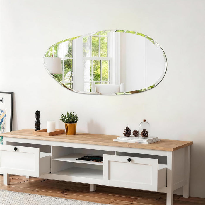 Irregular Wall Mirror,47X20 Asymmetrical Frameless Bathroom Mirror