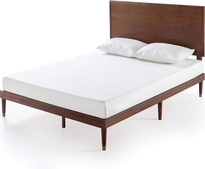 Raymond Wood Platform Bed Frame with Adjustable Wood Headboard, Solid Wood Foundation, Wood Slat Support, No Box Spring Needed, Easy Assembly, King, Brown