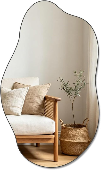 Irregular Cloud Pebble Wall Mirror 19.7X33.5 Inch Asymmetrical Frameless Aesthetic Decor Mirror Luxury Vanity Mirror for Living Room Bedroom Bathroom Entryway Passageway (Cloud)