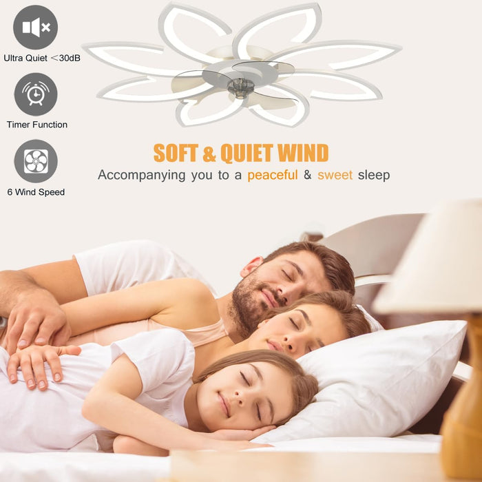 Modern White Compact Ceiling Fan With Dimmable Lighting