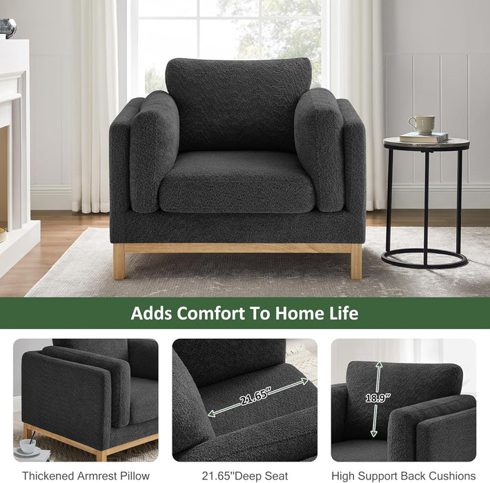 41.34" Oversized Accent Chair, Upholstered Armchair with Solid Wood Legs Living Room Chairs with Wide Armrest Pads, Reading Chair for Bedrooms, Apartments, Living Rooms, Offices（Dark Grey）