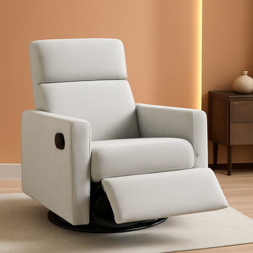 Modern Modern Soft Linen Swivel Push Back Rocker Recliner W/Headsupport Adjustable Nursery Glider Chair for Living Room, Bedroom Tan