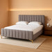 Nami Modern Contemporary Glam and Luxe Light Grey Velvet Fabric Upholstered and Gold Finished Queen Size Platform Bed