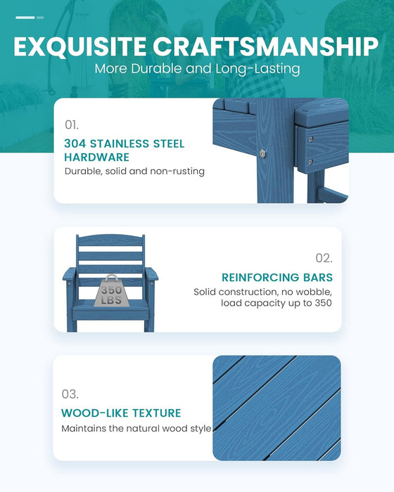 Outdoor Bar Table and Chairs Set, Adirondack Bar Chairs Set of 2 and Bar Height Table, All Weather HDPE Outdoor Patio Bar Set, Outdoor Furniture for Outside, Poolside, Backyard, Garden, Blue