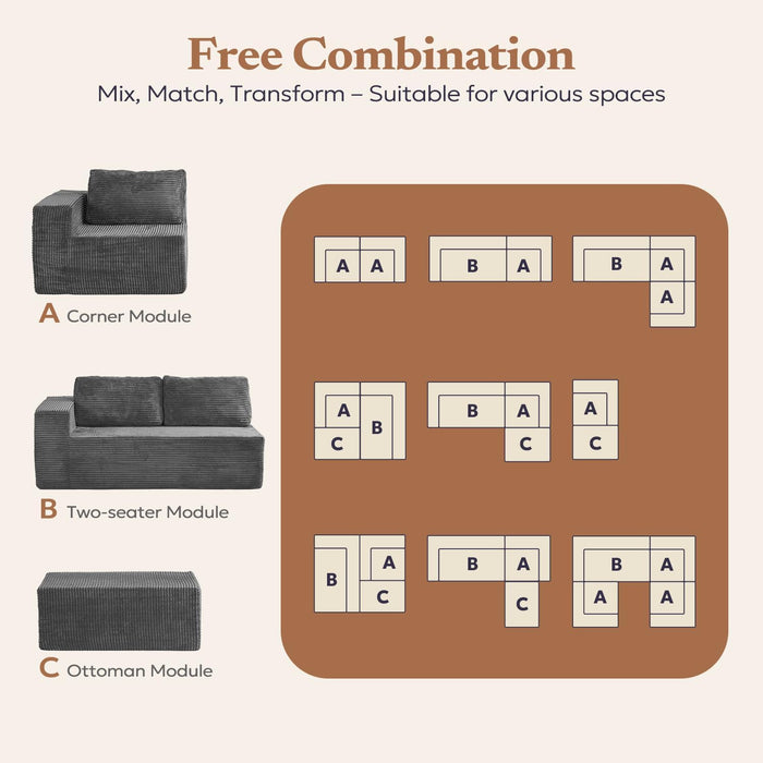 106 Inches Modular Sectional Sofa RightFacing Grey