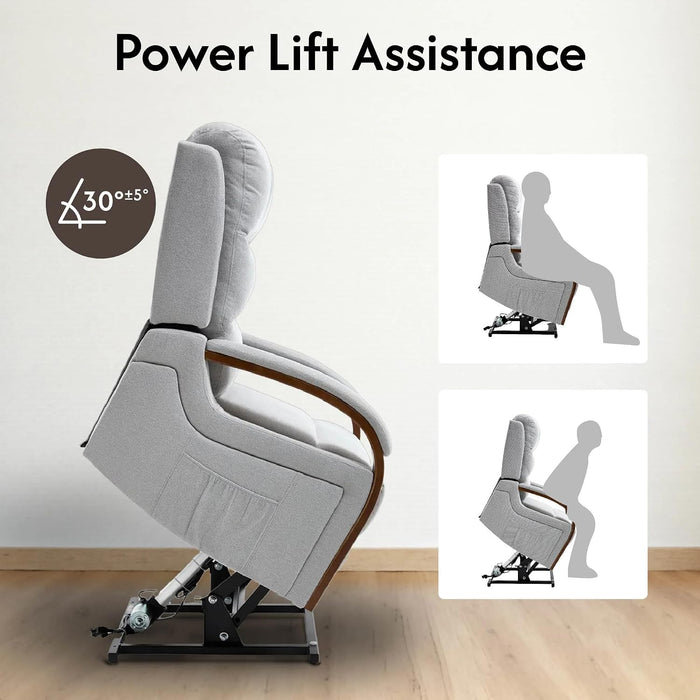 FLEXISPOT Dual Motor Power Lift Recliner Chair for Elderly, Electric Lay Flat Reclining Chair with Massage & Heat, Side Pockets, Fabric Single Sofa for Living Room