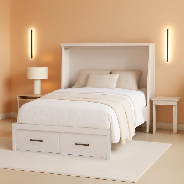 Murphy Bed Full Size,Hideaway Wall Cabinet Bed with Charging Station and 1 Large Storage Drawer,Multi-Functional Foldable Platform Beds Frame,Can Be Folded,For Apartment,Bedroom,White