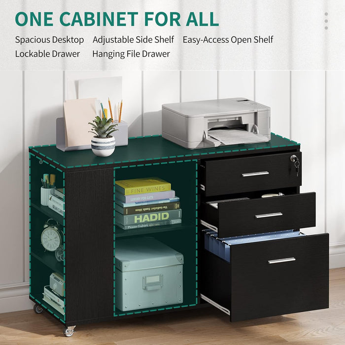 Locking Lateral File Cabinet with Printer Stand