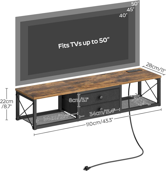 Floating TV Stand with Power Outlet, Wall Mounted Media Console for Tvs up to 50 Inch, Entertainment Center with Storage, for Living Room, Bedroom, Rustic Brown and Black DS04UBR
