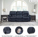 Leesworth Modern Power Reclining Sofa with USB Charging Ports, Blue