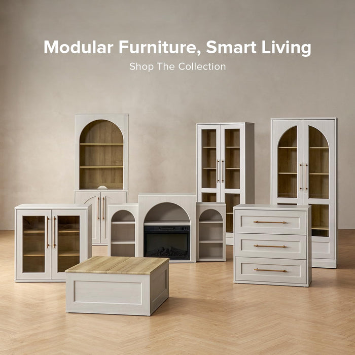 Blake Storage Cabinet, Small Modular Accent Display Sideboard Buffet Cabinet with Storage, Media Console Credenza, for Kitchen, Coffee Bar, Pantry, Living Room (White Oak Acrylic, Single)