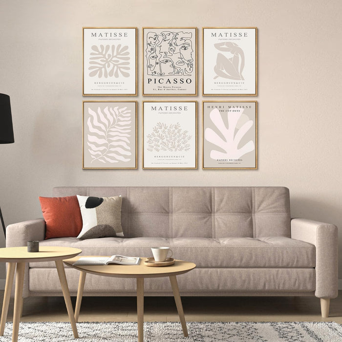 Laywhq Henri Matisse Wall Art Abstract Flower Canvas Wall Decor Neutral Gray Beige Picasso Line Mid Century Aesthetic Paintings Prints Posters for Bedroom Living Room Gallery Set of 6 8X10In Unframed