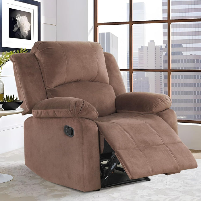 Manual Recliner Chair, Soft Fabric Overstuffed Recliner Single Sofa Recliner for Living Room, Heavy Duty and Safety Reclining Mechanism, Brown