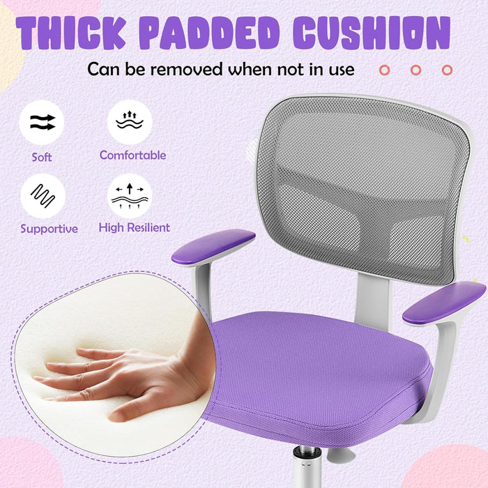 Kids Desk Chair, Ergonomic Kids Swivel Study Chair with Lumbar Support, Breathable Mesh & Universal Wheels, Height Adjustable Kids Computer Chair for Boys & Girls (Violet)