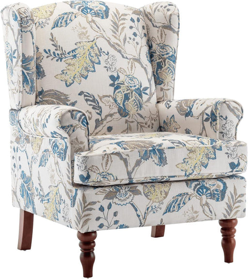 Blue Floral Upholstered Accent Armchair Living Room