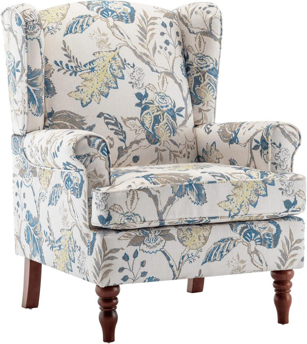 Blue Floral Upholstered Accent Armchair Living Room