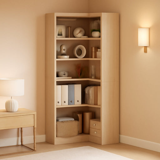 Corner Bookshelf 71 Inch Weathered WalnutFinish Organizer