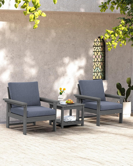 HDPE Patio Sofa Set, 3-Piece Sectional Outdoor Patio Furniture Set, All Weather Patio Couch Set Patio Furniture Set for Deck, Lawn, Grey Frame with Grey Cushion