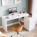 White L-Shaped Computer Desk with 3 Drawers, 55-Inch Modern Gloss Corner Home Office Executive Desk with LED Lights and 2 Storage Shelves for Work Study Writing