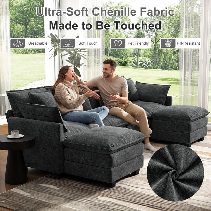 107Inch Cloud UShaped Sofa Grey Removable PillowCovers