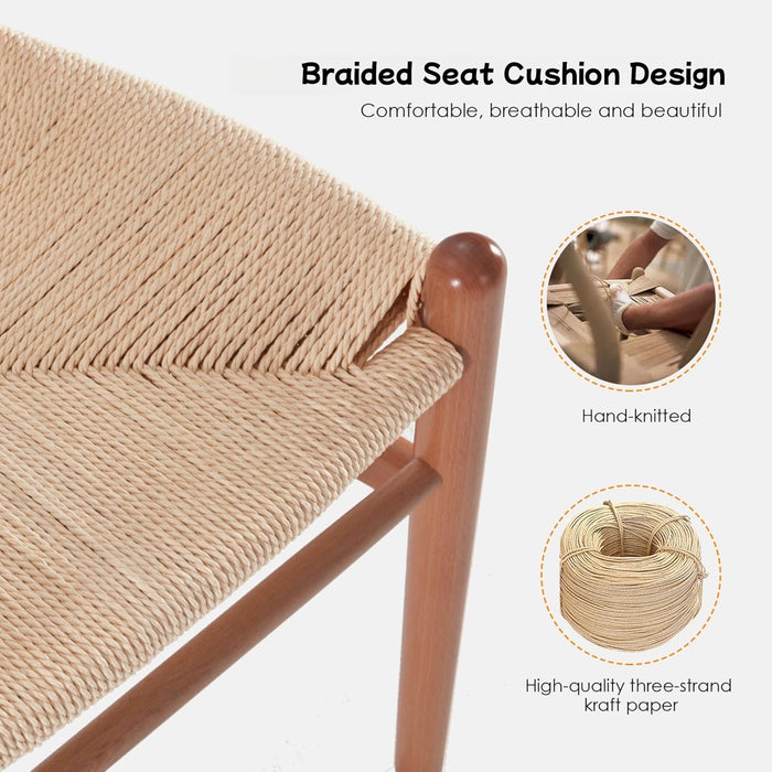 Wishbone Barstool, Weave Counter Height Bar Stool with Non-Slip Foot Mats, Fully Assembled Bar Stool for Kitchen, Island, Dining Room, Bar, Walnut