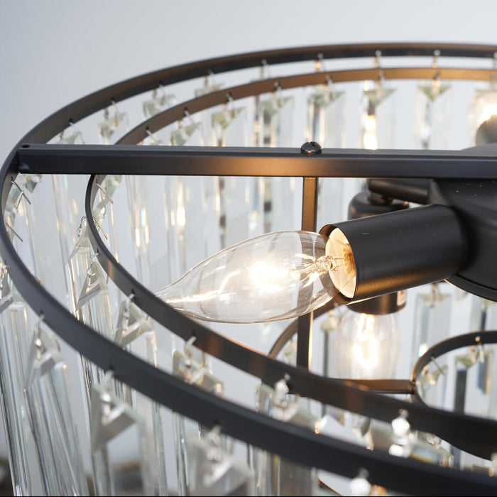 Black Modern round Top K9 Crystal Chandelier Lighting Fixture, 8 Lights round K9 Crystal Adjustable Hanging Lamp for Dining Room Bedroom Living Room,Hallway,Bar,Kitchen W24'