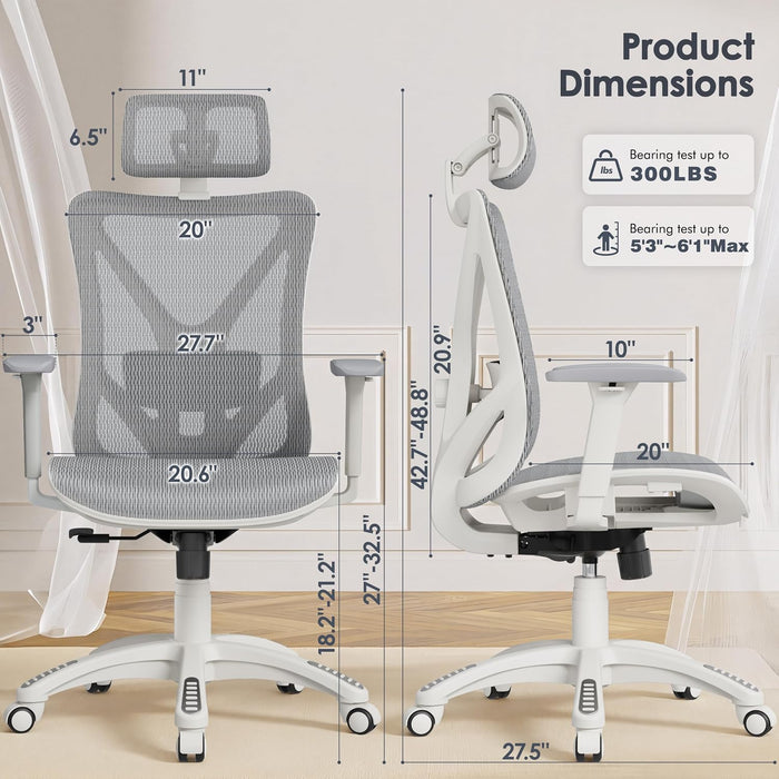 Ergonomic Office Chair with 3D Headrest, T23 High Back Mesh Desk Chair with Adjustment Lumbar Support & 3D Armrests, Chair, Big and Tall Swivel Computer Chair for Home Office, Gaming