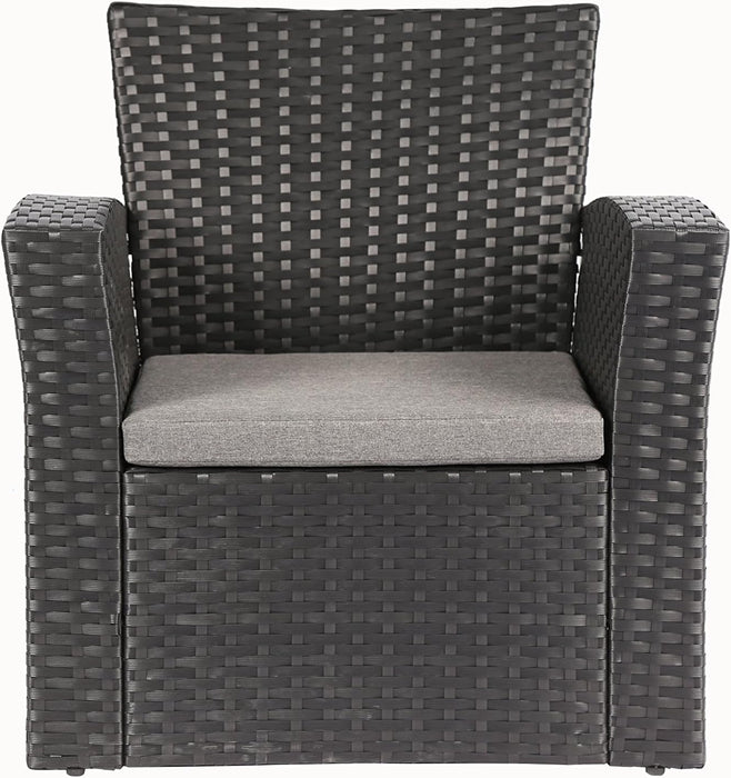 4 Pieces Outdoor Furniture Complete Patio Cushion Wicker P.E Rattan Garden Set, Full, Black