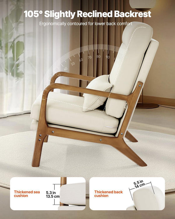 Accent Chair, High Back Mid Century Modern Armchair with Solid Wood Frame and Non-Slip Legs, Upholstered Leisure Chair with Linen Fabric and 5.3 in Thickened Cushion, for Living Room, Bedroom