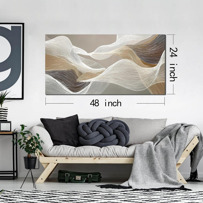 Large Abstract Wall Art Beige Wall Art White Canvas Art Print Modern Artwork for Bedroom Bathroom Living Room Office 24"X 48"